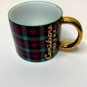Mug | Caribou Coffee Plaid Gold Handled Coffee Mug | Collectors Item Local Shop